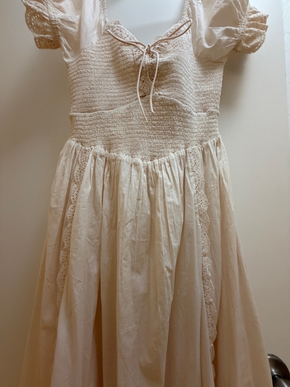 Christy Dawn Madeline Cream Smocked Midi Dress with Lace Trim - Picture 4 of 10